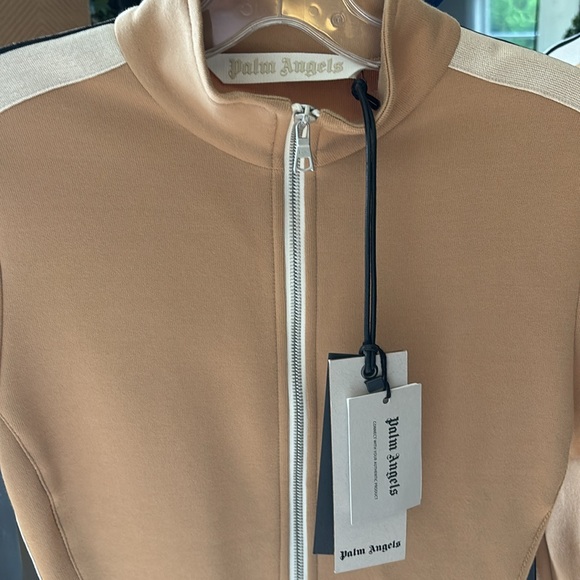 Palm Angels TRACK MINI DRESS  FITTED IN BEIGE WITH WHITE AT SLEEVES SIZE SMALL - Picture 6 of 8